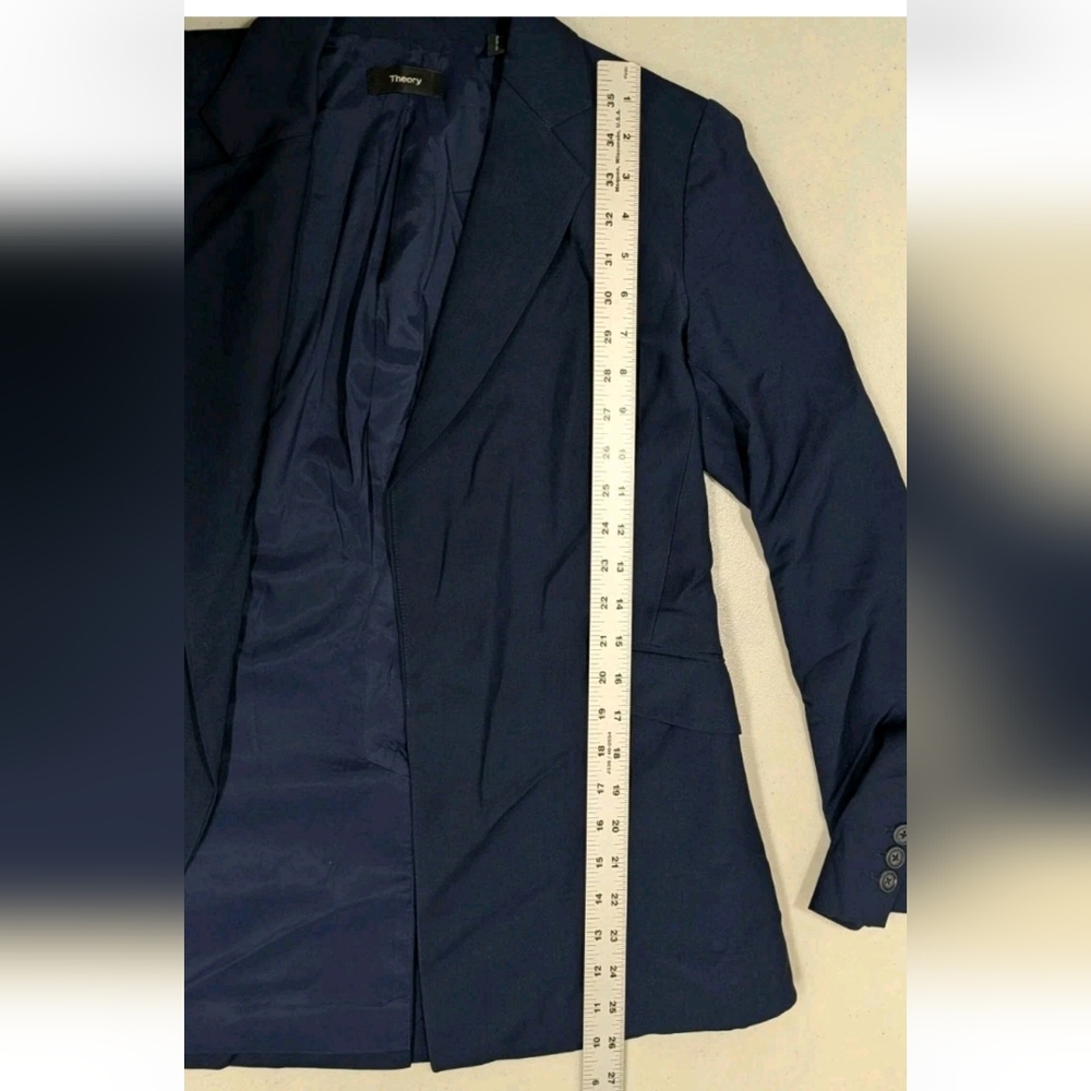 Theory Sepia Long Sleeve Open Front Blazer Navy Blue 4 Virgin Wool Bl Sustainabl - Picture 11 of 14